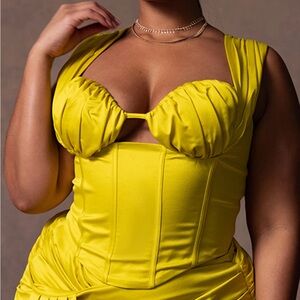Plus size chartreuse satin bust corset